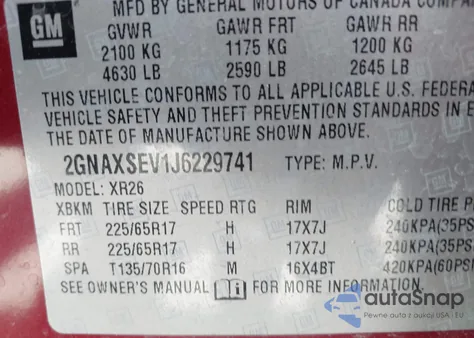 2018 Chevrolet Equinox Lt from USA, damaged, VIN 2GNAXSEV1J6229741